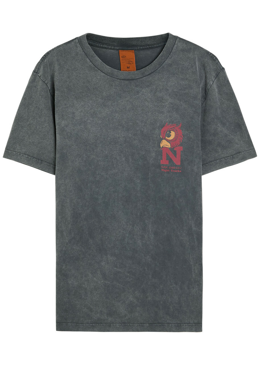 Nudie Jeans Roy Printed Cotton T-shirt Charcoal