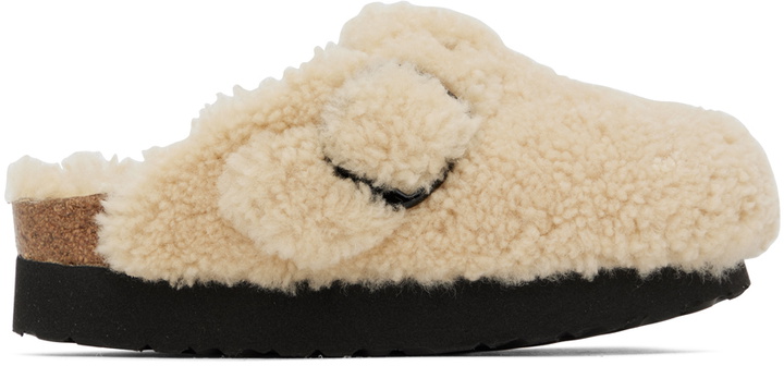 Photo: Birkenstock Off-White Boston Big Buckle Shearling Clogs