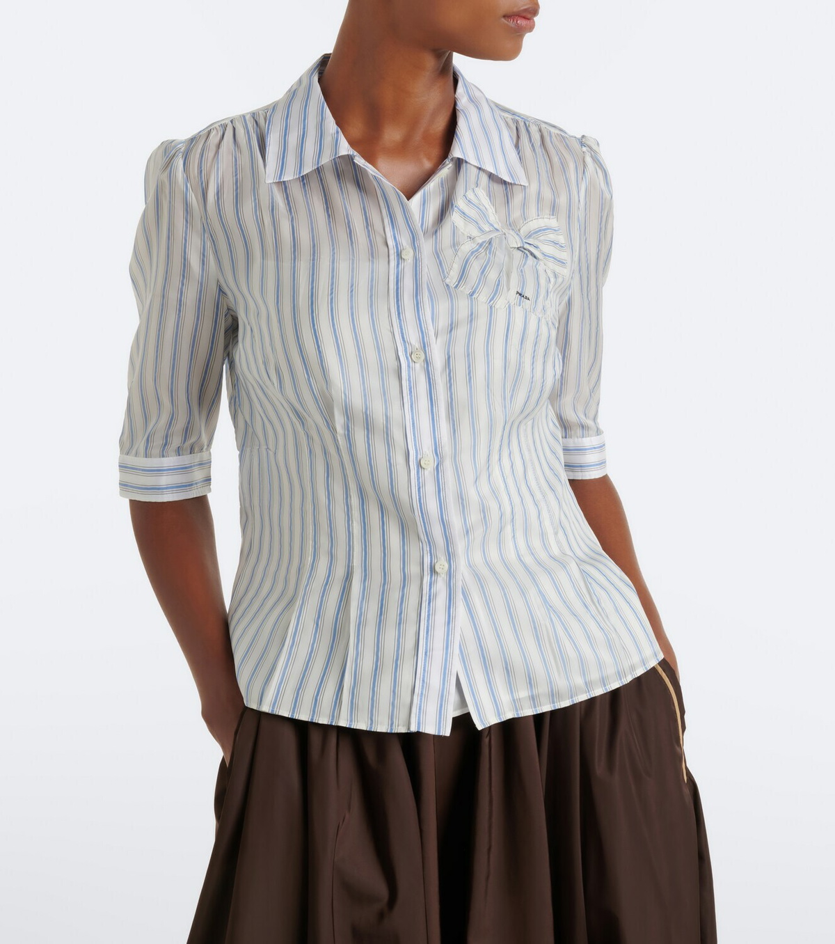 Prada Striped bow-detail shirt