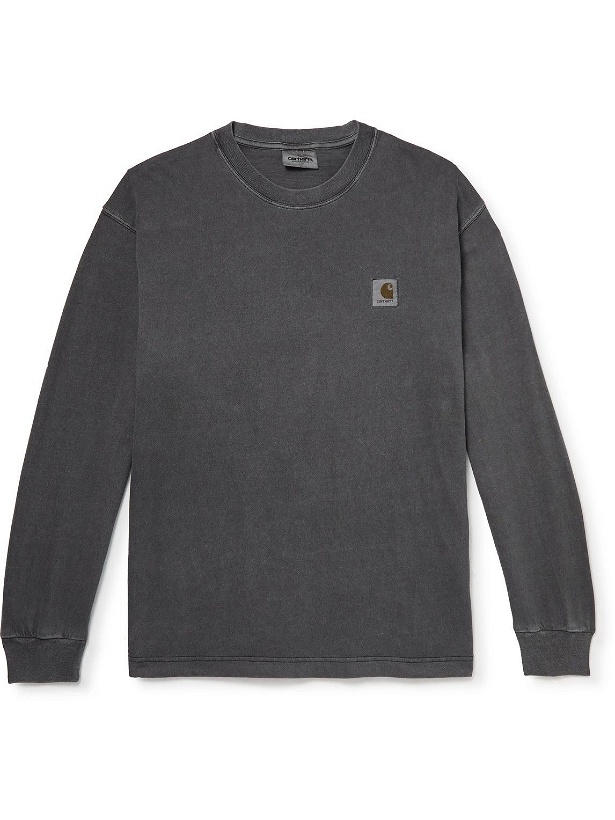 Photo: Carhartt WIP - Nelson Logo-Appliquéd Garment-Dyed Cotton-Jersey T-Shirt - Gray