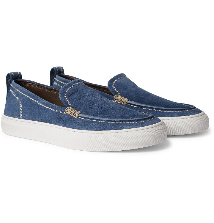 Photo: BRIONI - Suede Slip-On Sneakers - Blue