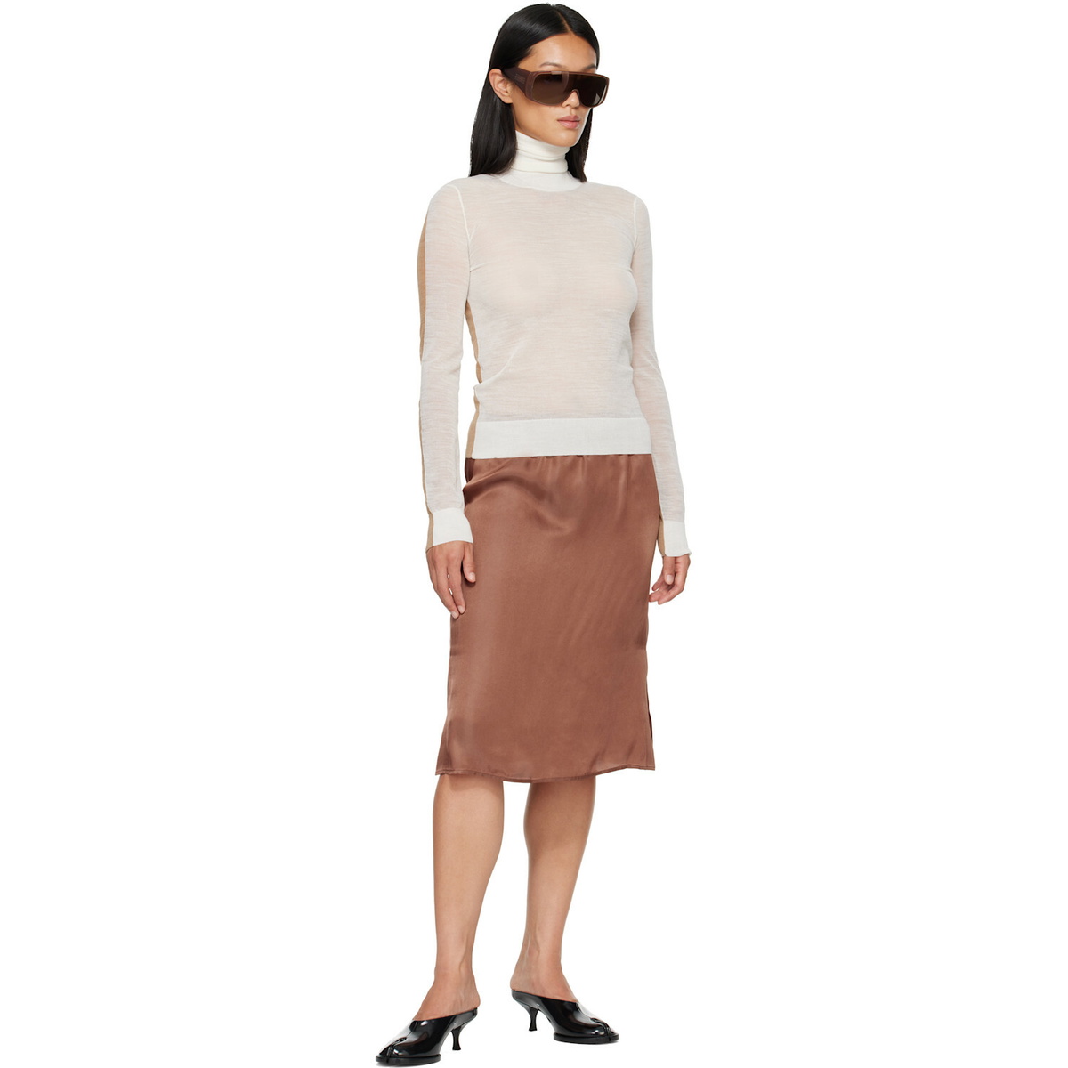 MM6 Maison Margiela White & Beige Front Back Pullover Turtleneck