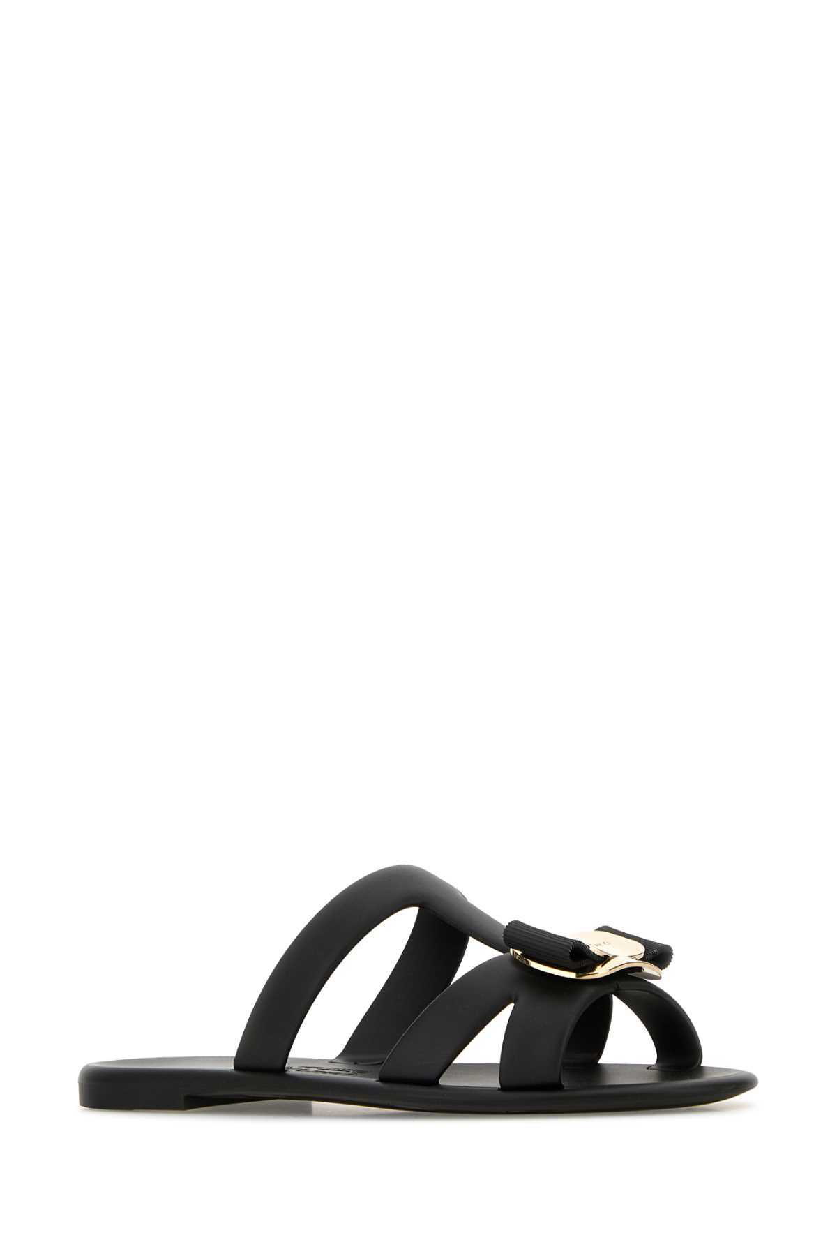 サンダル・ミュール SALVATORE FERRAGAMO Black Rubber Lilou Slippers Ferragamo Black Rubber Lilou Slippers Salvatore Ferragamo