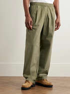 Folk - Straight-Leg Pleated Garment-Dyed Stretch-Cotton Poplin Trousers - Green
