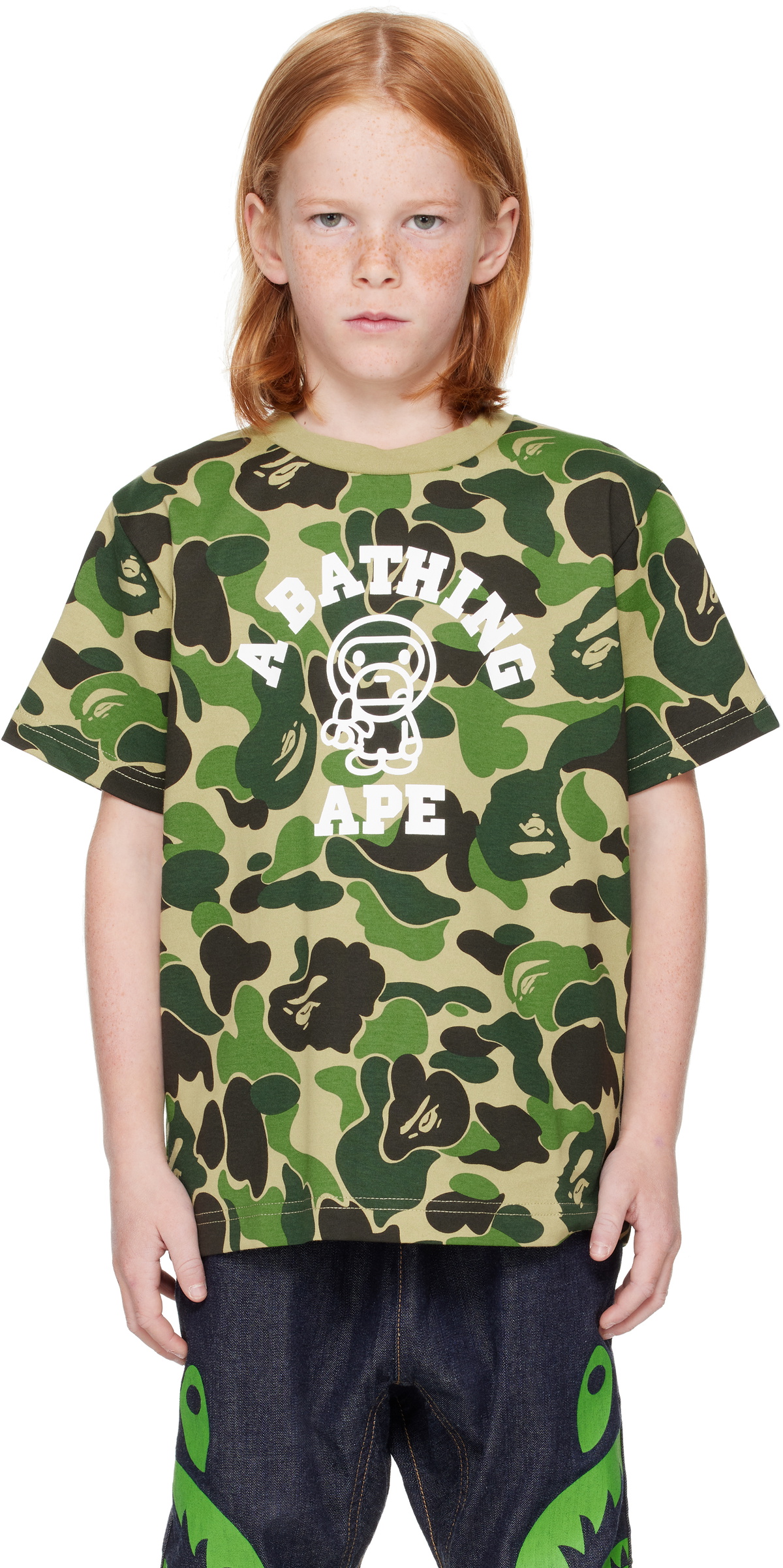 BAPE Kids Green ABC Camo Baby Milo College T-shirt A Bathing Ape