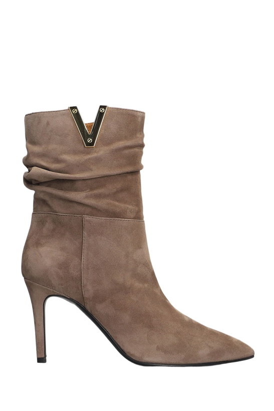 Photo: Via Roma 15 High Heels Ankle Boots In Taupe Suede