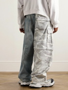 Balenciaga - Hybrid Wide-Leg Ripstop and Distressed Denim Drawstring Trousers - Blue