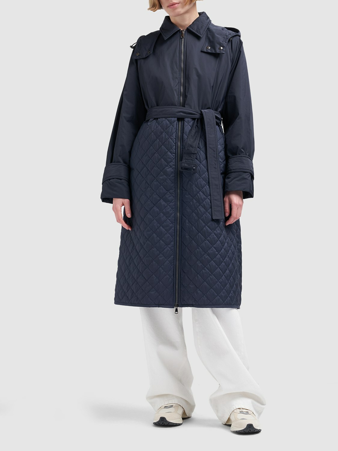 WEEKEND MAX MARA Olga Quilted Belted Long Coat with hood