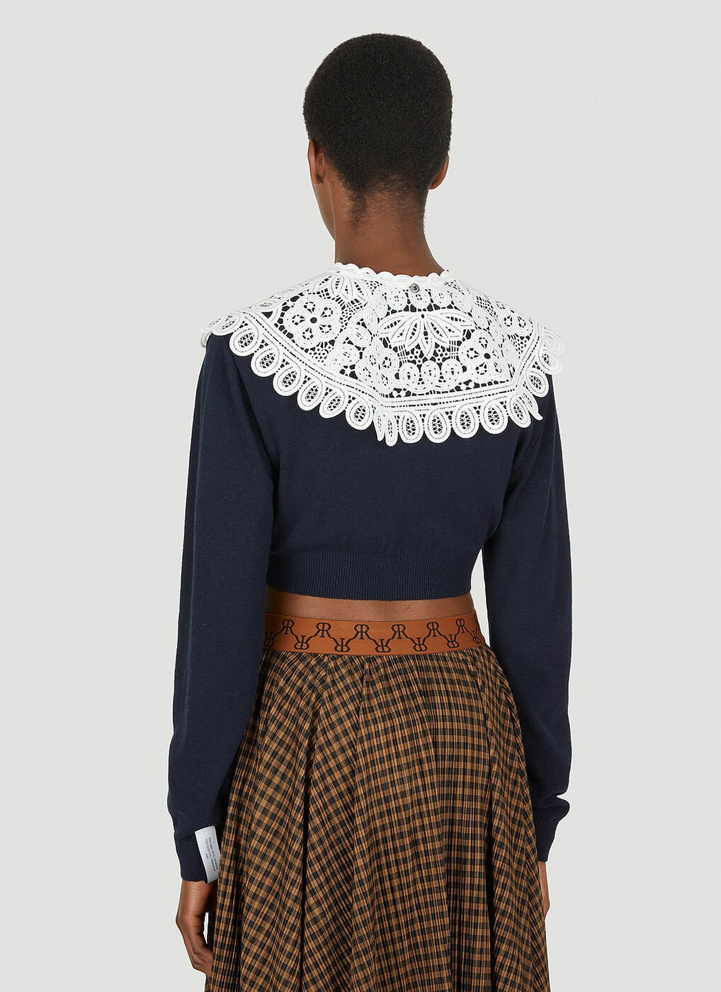 Lace Collar Cropped Cardigan in Blue Rokh