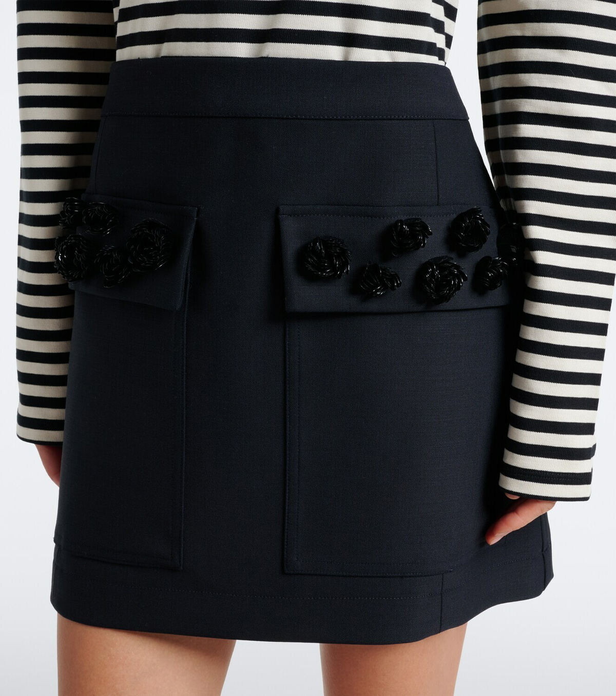 Plan C Embellished wool-blend gabardine miniskirt