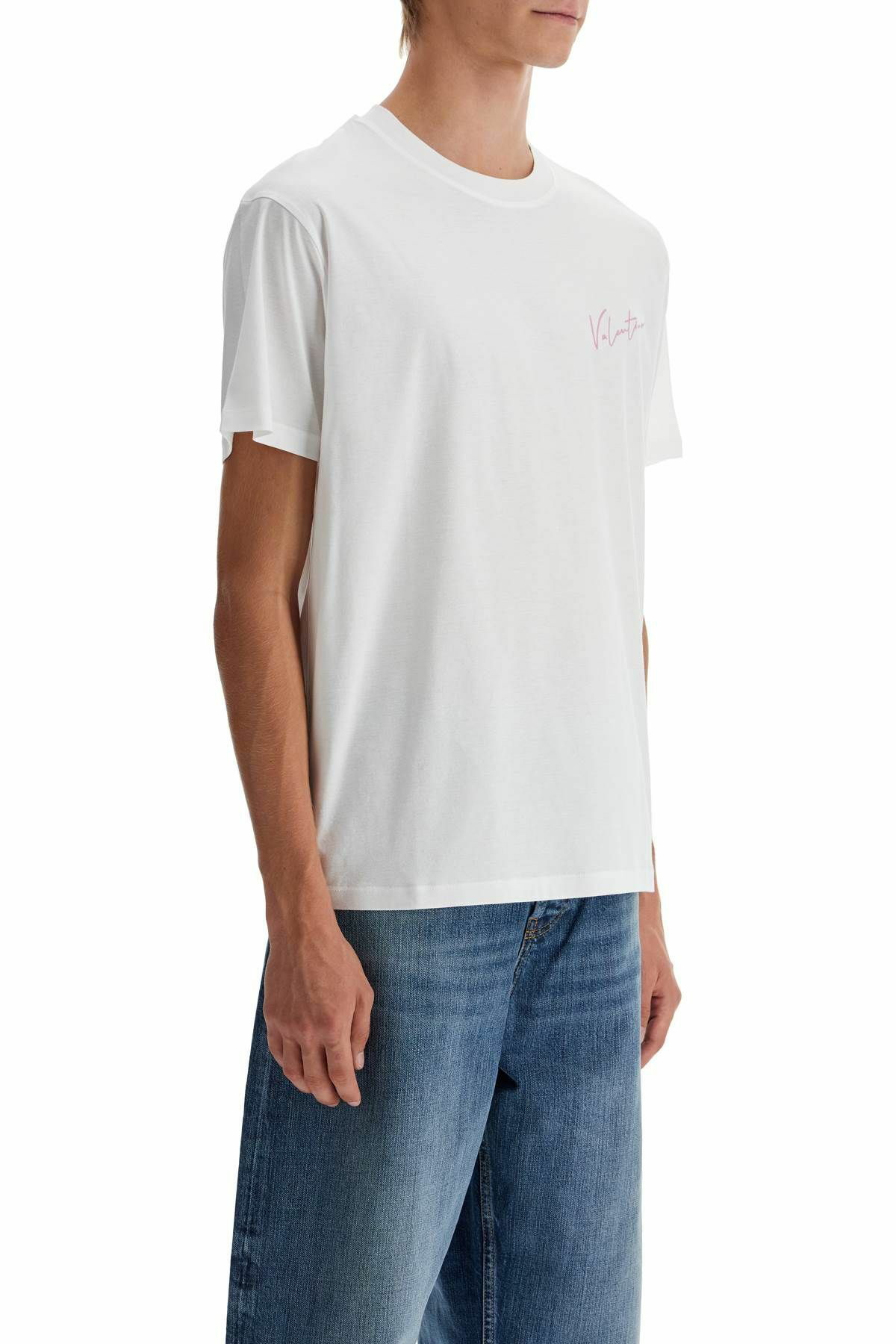 Tシャツ・カットソー VALENTINO EMBROIDERED STRETCH LINEN BLEND T-SHIRT VALENTINO GARAVANI 't-shirt with embroidery and print design