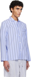 Tekla Blue Poplin Long-Sleeved Pyjama Shirt