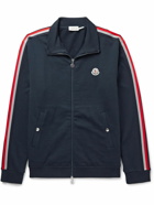 Moncler - Striped Grosgrain-Trimmed Jersey Zip-Up Track Jacket - Blue