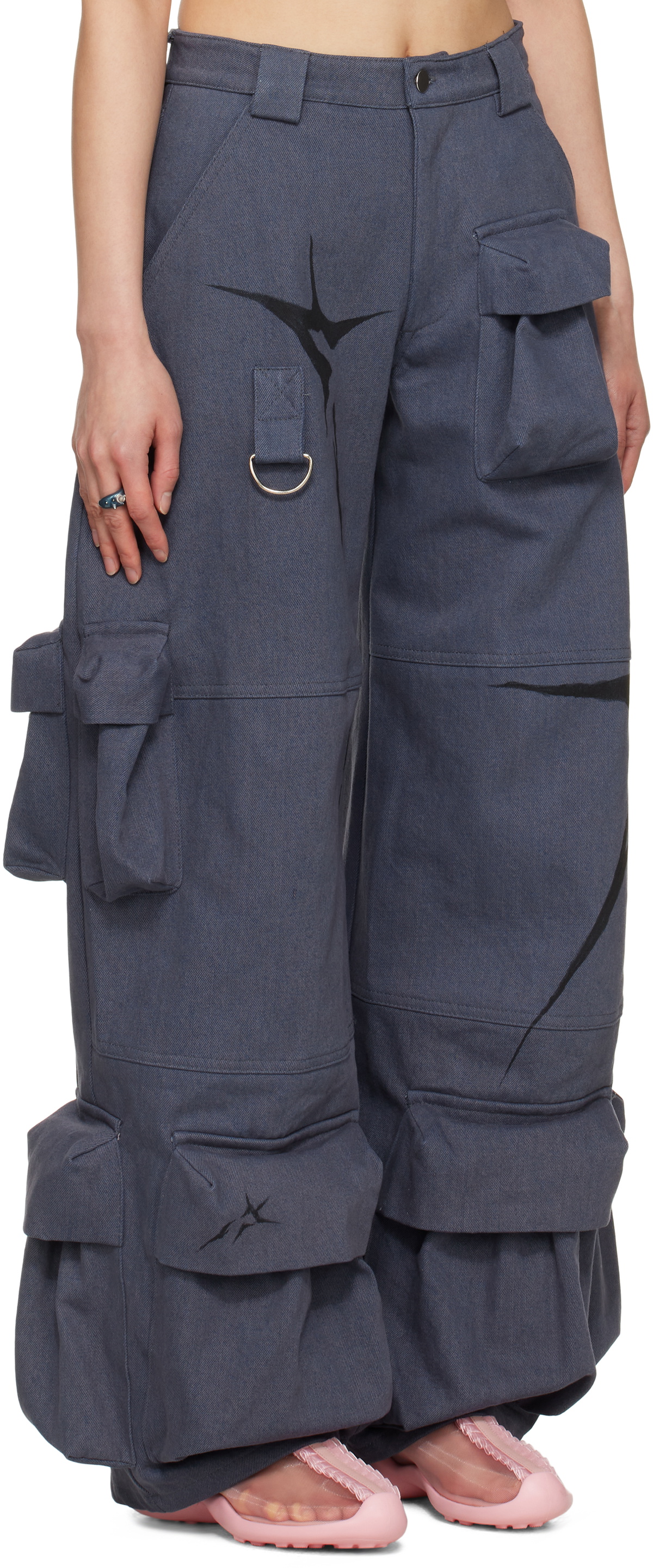 Collina Strada Blue Garden Denim Cargo Pants