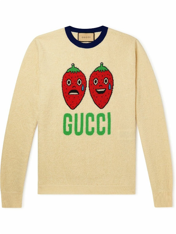 Photo: GUCCI - Logo-Jacquard Wool Sweater - Neutrals