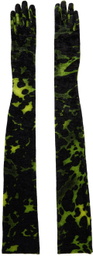 Dries Van Noten Green & Black Long Crushed Velvet Gloves