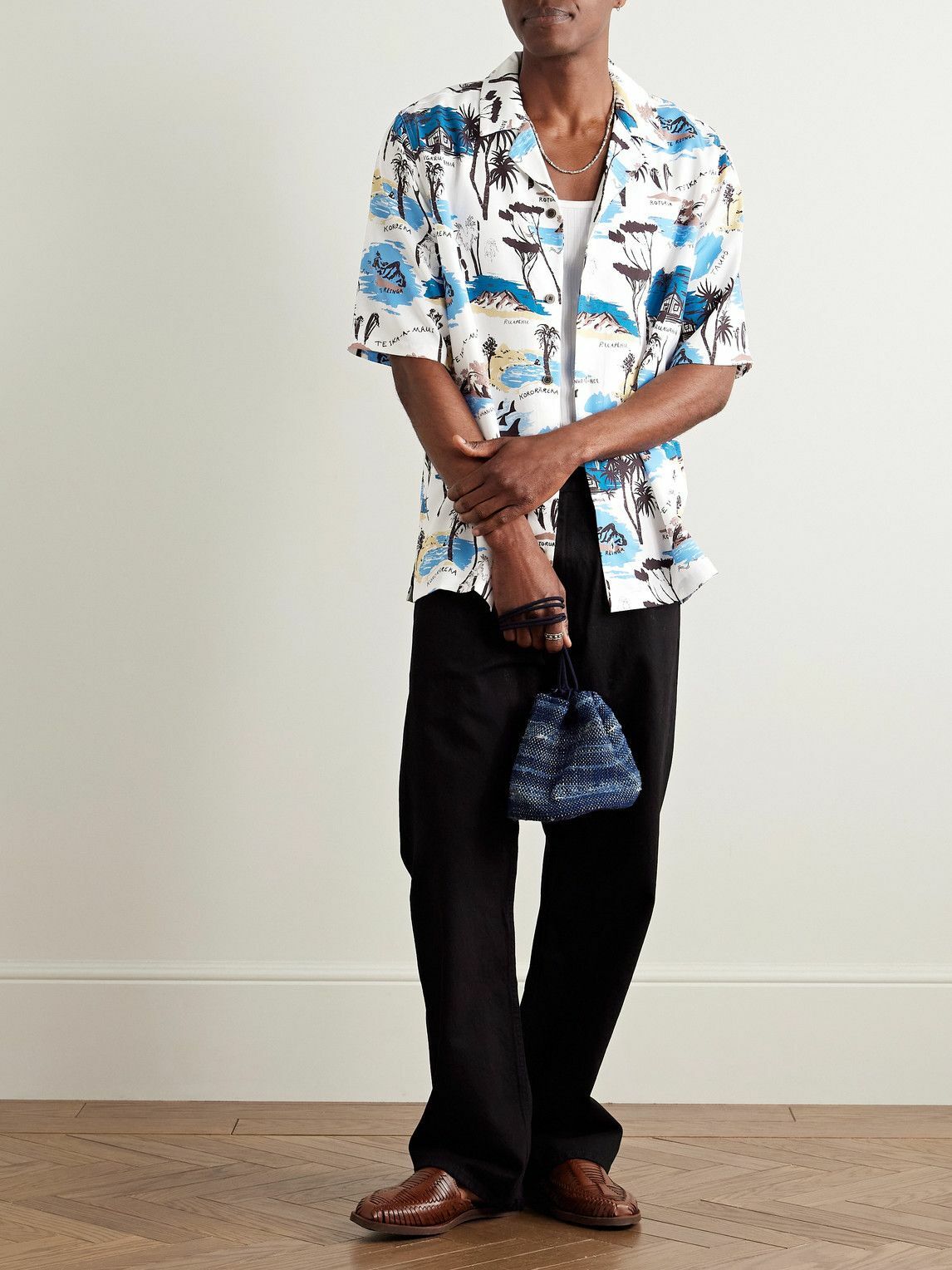 MANAAKI - Te Ika A Maui Camp Collar Printed Lyocell-Twill Shirt - Blue
