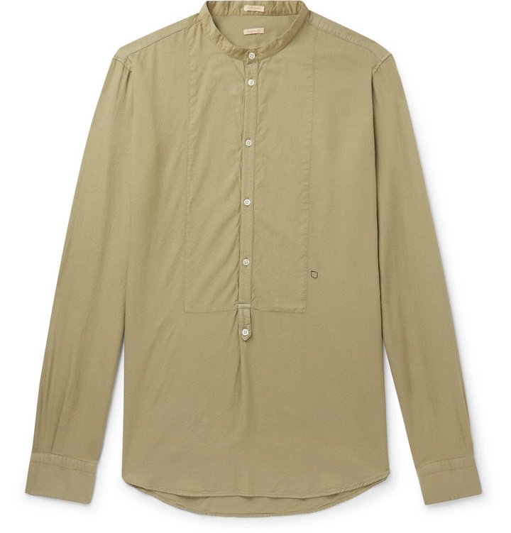 Photo: Massimo Alba - Grandad-Collar Poplin-Trimmed Twill Half-Placket Shirt - Army green