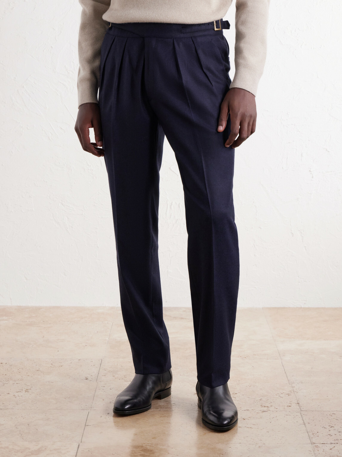 Rubinacci - Manny Tapered Mélange Virgin Wool-Twill Trousers - Blue