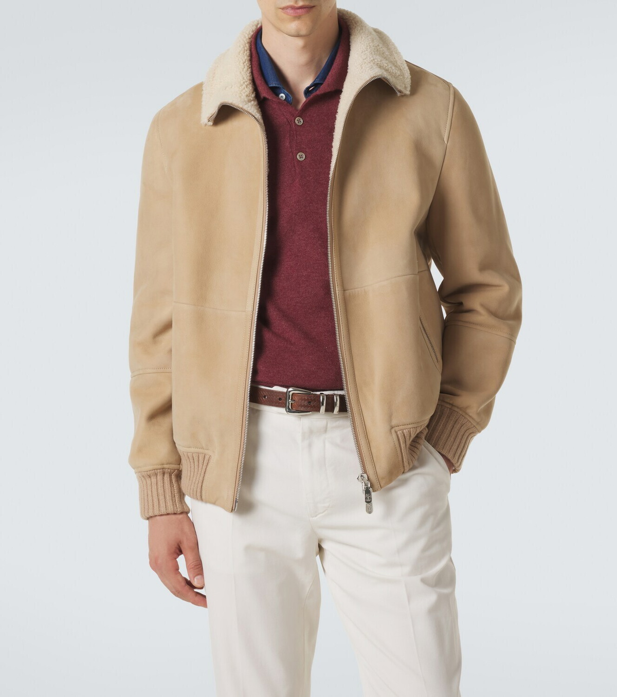 Brunello Cucinelli Shearling-lined suede bomber jacket