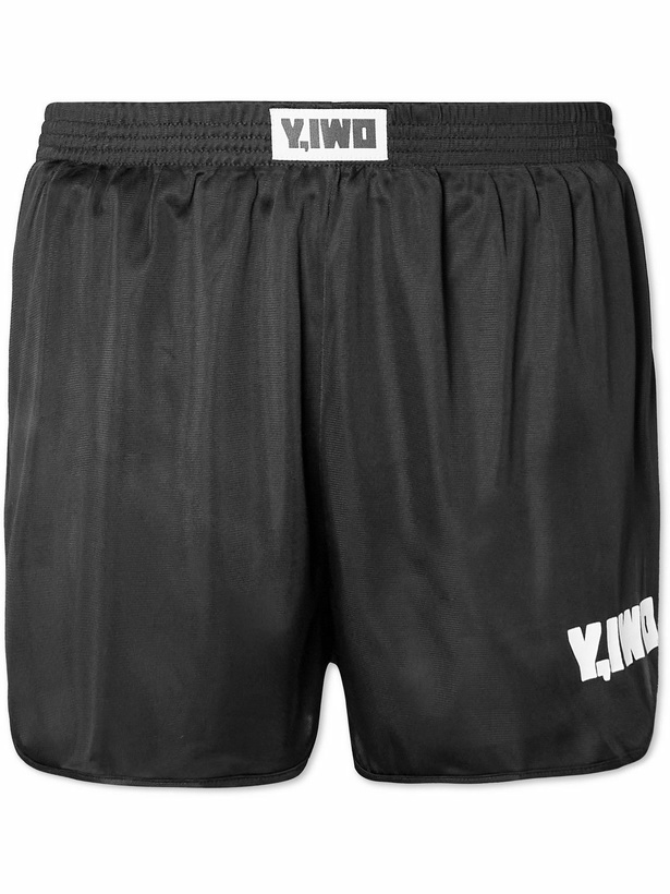 Photo: Y,IWO - Hardwear Straight-Leg Logo-Print Satin Shorts - Black