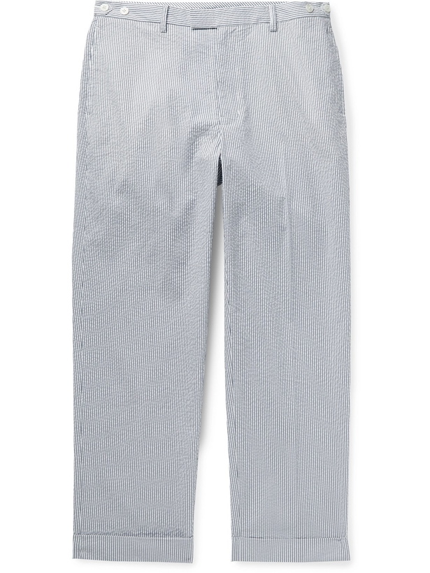 Photo: BEAMS PLUS - Ivy Slim-Fit Cropped Striped COOLMAX Seersucker Trousers - Blue - XL