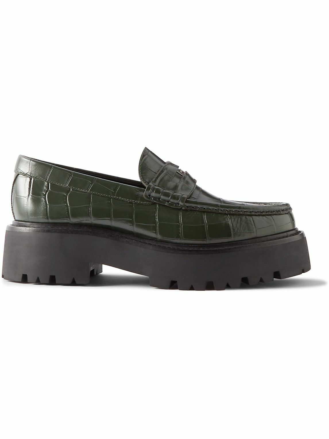 CELINE - Exaggerated-Sole Croc-Effect Leather Loafers - Green