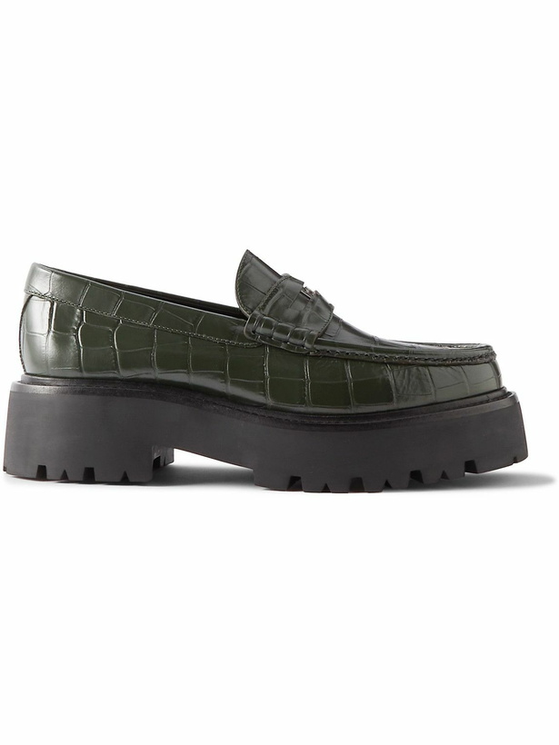Photo: CELINE - Exaggerated-Sole Croc-Effect Leather Loafers - Green