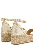 Valentino Rockstud 50 Metallic Leather Wedge Espadrilles Gold