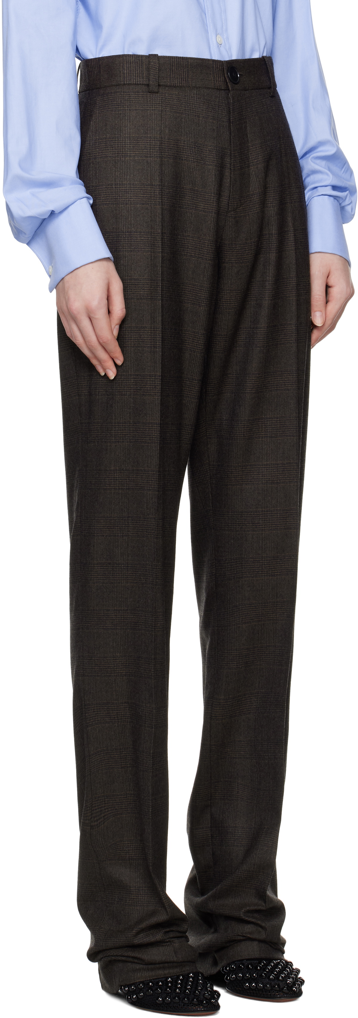MARIE ADAM-LEENAERDT Brown Classic Slim Wool Trousers