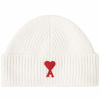 AMI Men's A Heart Logo Beanie in Off White/Red