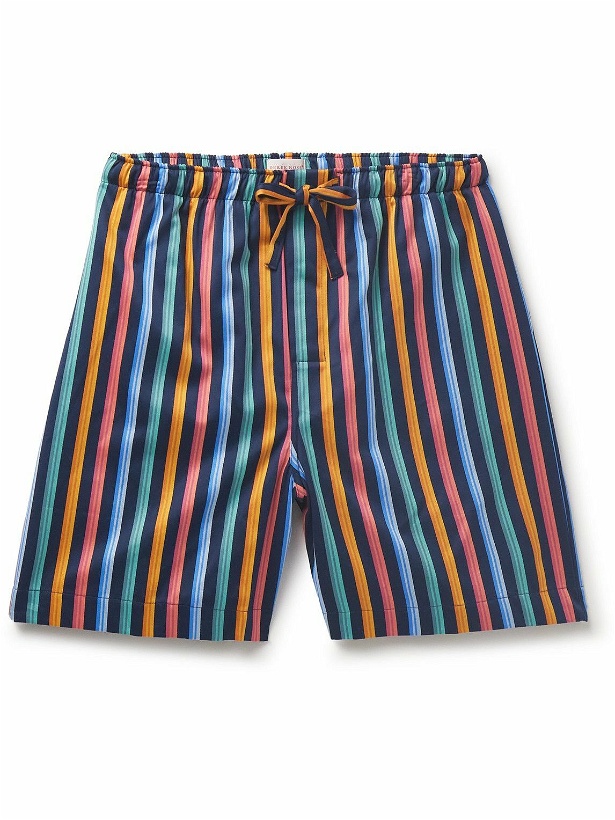 Photo: Derek Rose - Wellington 56 Striped Cotton-Satin Drawstring Pyjama Shorts - Blue
