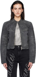 Alexander Wang Gray Crystal Hotfix Moto Denim Jacket