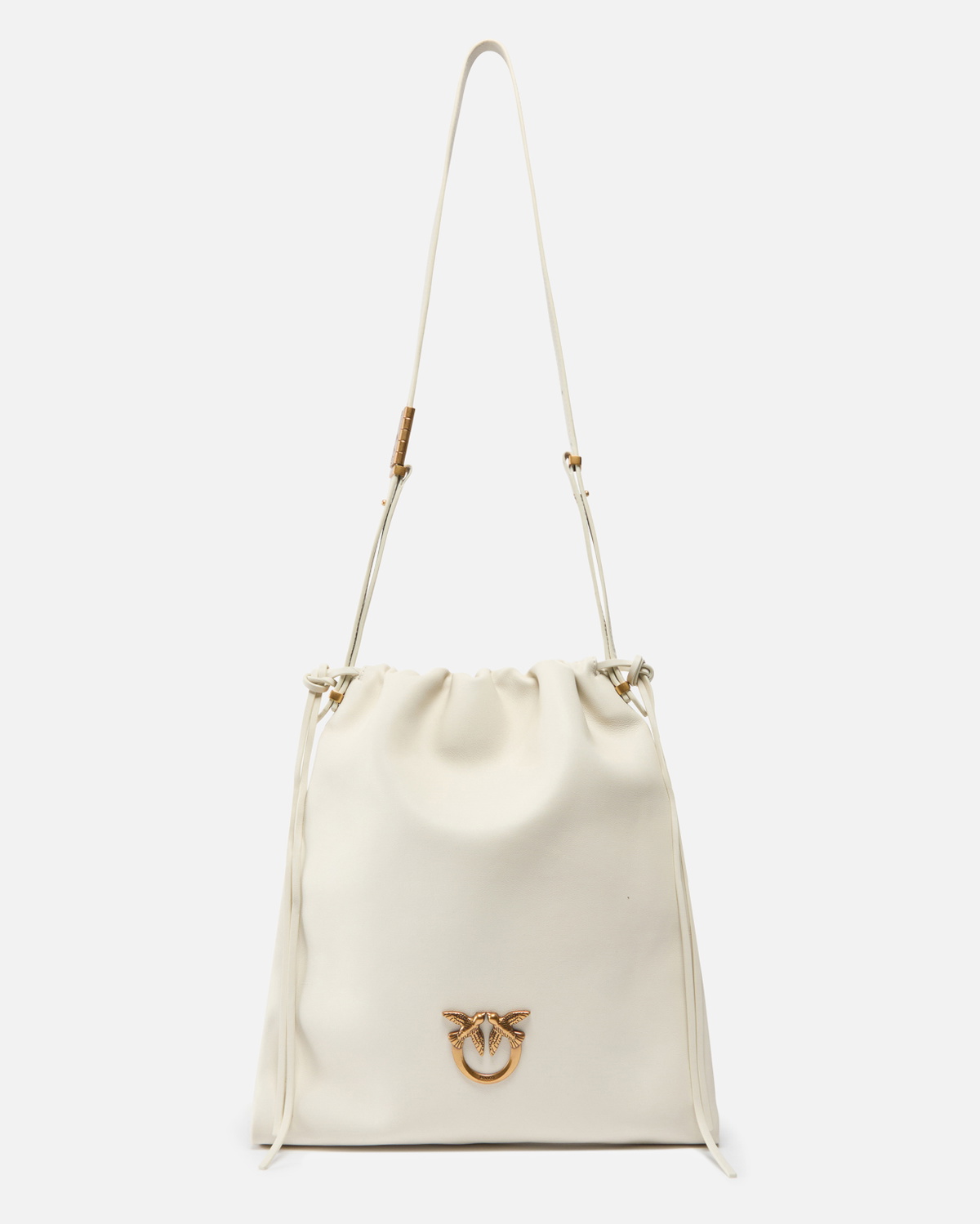 Pinko Soft Leather Square Bag With Logo White+White Antique Gold
