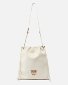 Pinko Soft Leather Square Bag With Logo White+White Antique Gold