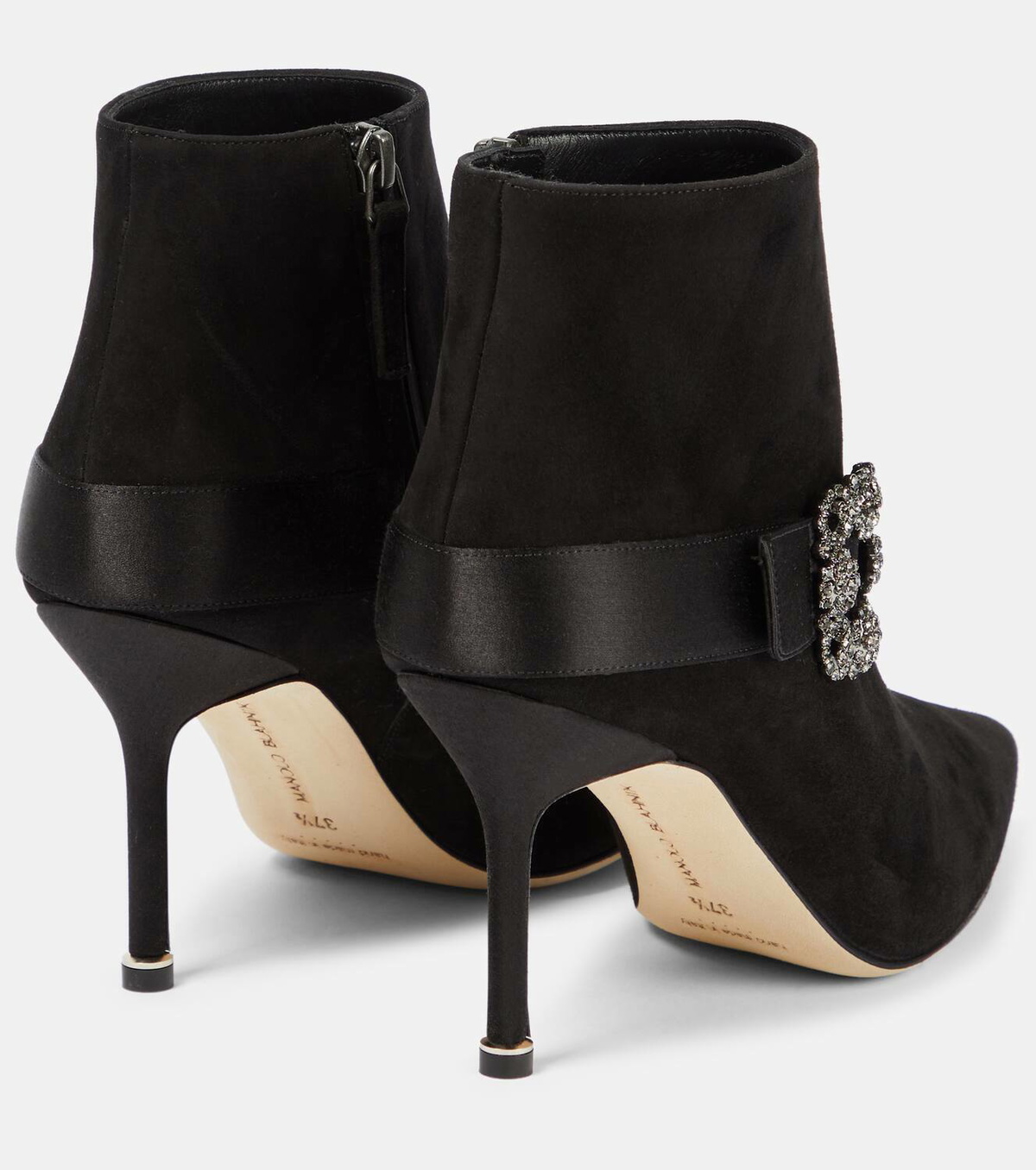 【MANOLO BLAHNIK】PLINIANU Suede Jewel Buckle Ankle Boots PLINIANU | Black Suede Jewel Buckle Ankle Boots | Manolo Blahnik