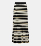 Ganni Ribbed-knit striped midi skirt