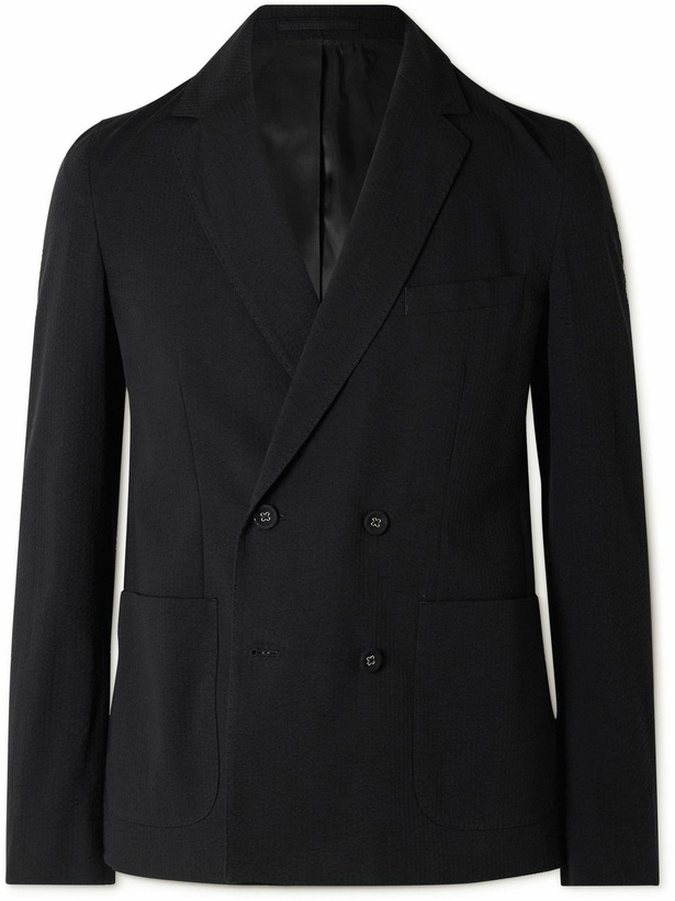 Photo: Officine Générale - Leon Double-Breasted Cotton-Seersucker Suit Jacket - Black
