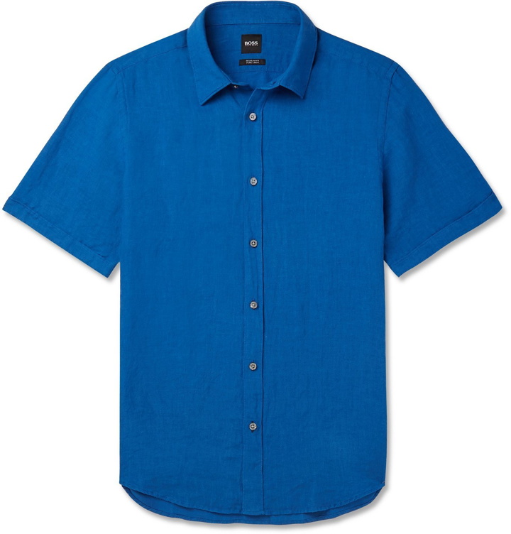 Photo: Hugo Boss - Garment-Dyed Linen Shirt - Blue