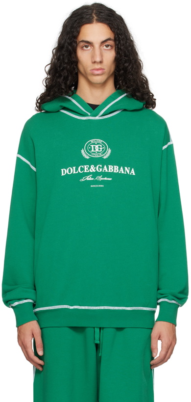 Photo: Dolce&Gabbana Green Printed-Logo Hoodie