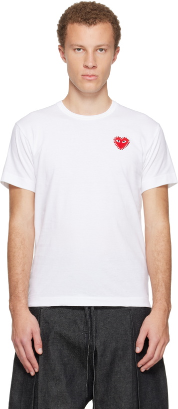 Photo: COMME des GARÇONS PLAY White Rhinestone Emblem Red Heart T-shirt