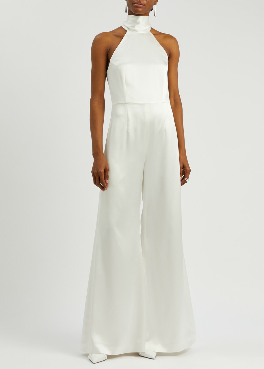 Galvan Sienna Wide-leg Satin Jumpsuit White