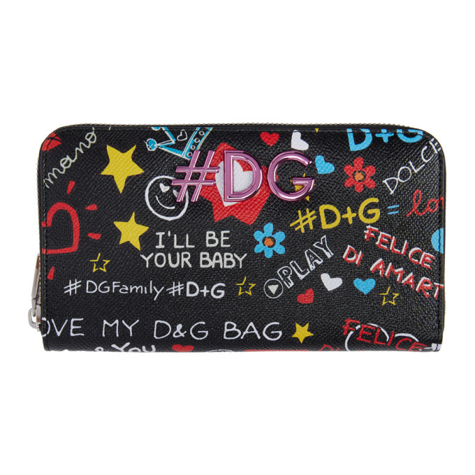 DOLCE & GABBANA グラフィティプリント長財布 状態良好 Dolce and Gabbana Black Graffiti Print Zip Around Wallet Dolce