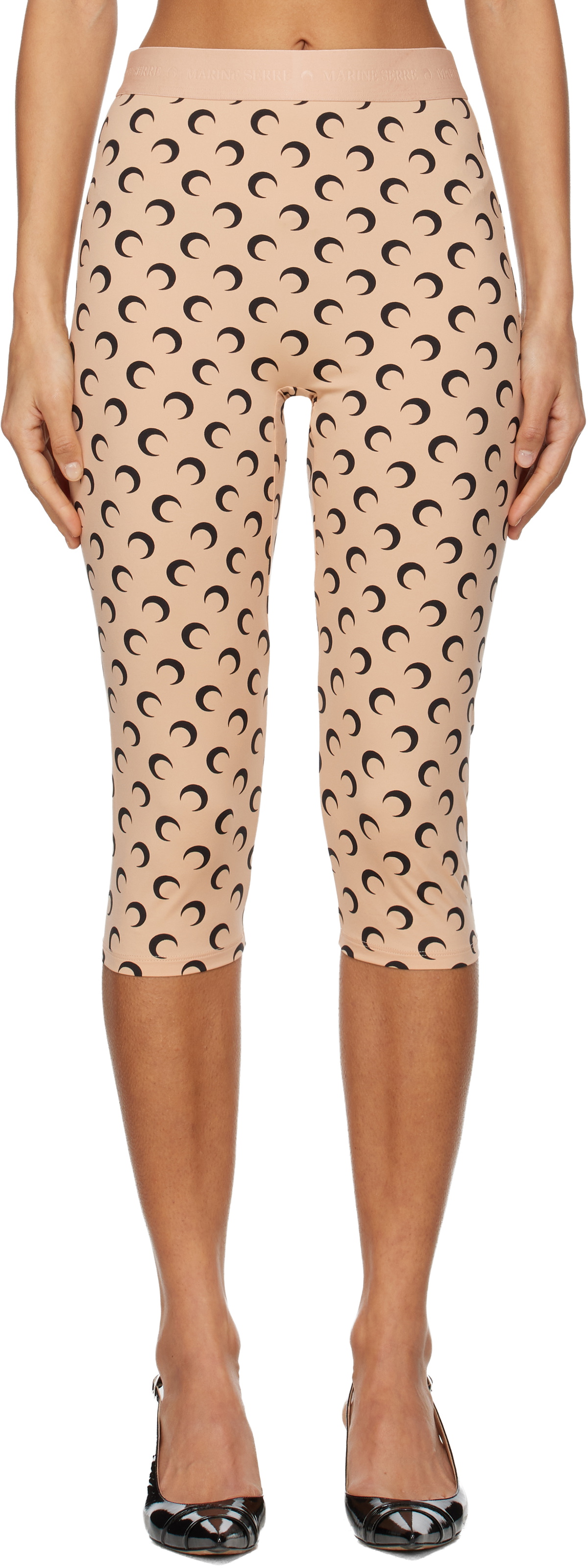 Marine Serre Beige Recycled Moon Jersey Capri Leggings