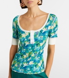 Chloé Floral ribbed-knit cotton-blend top