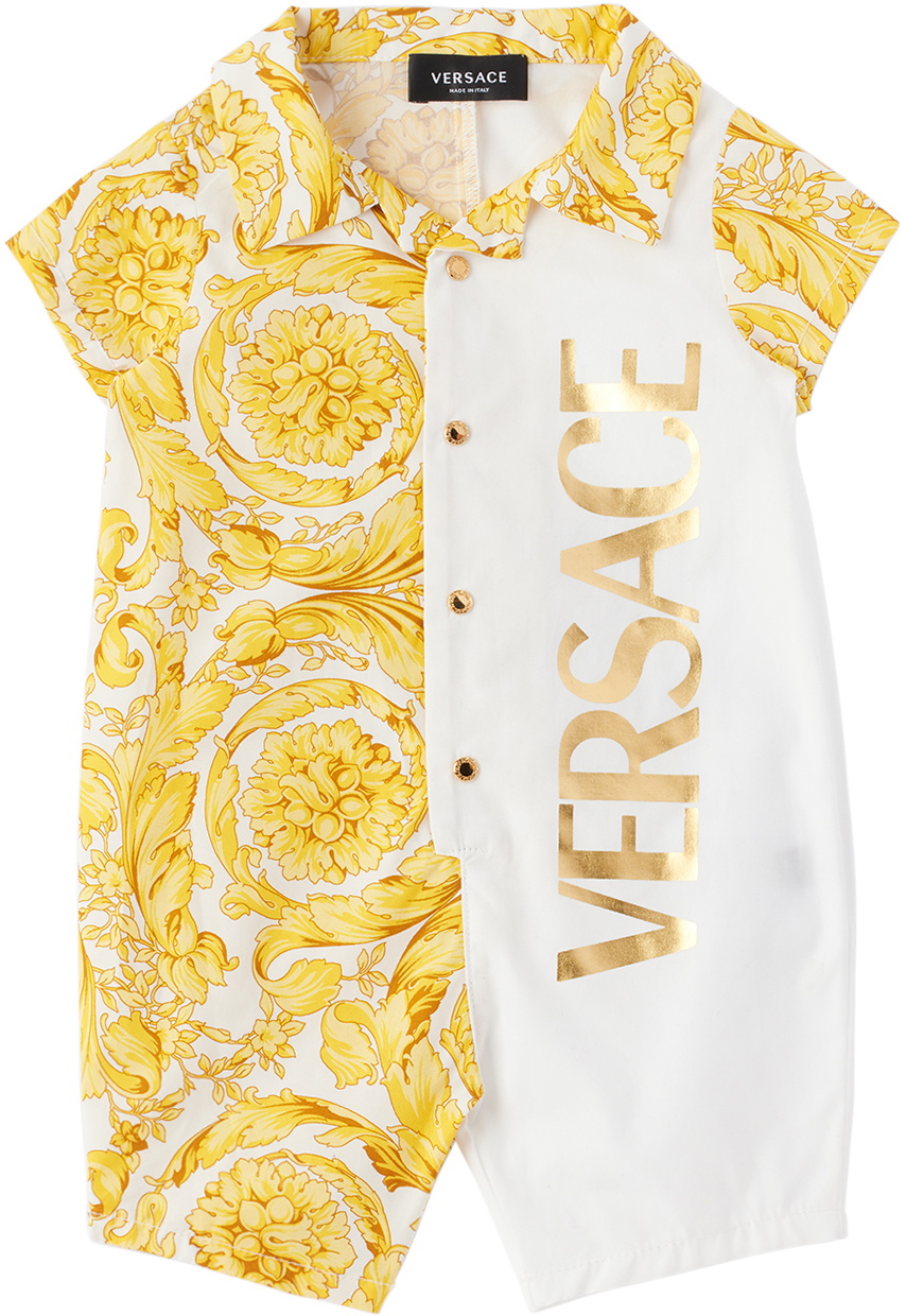Versace Baby White & Yellow Barocco Bodysuit Versace
