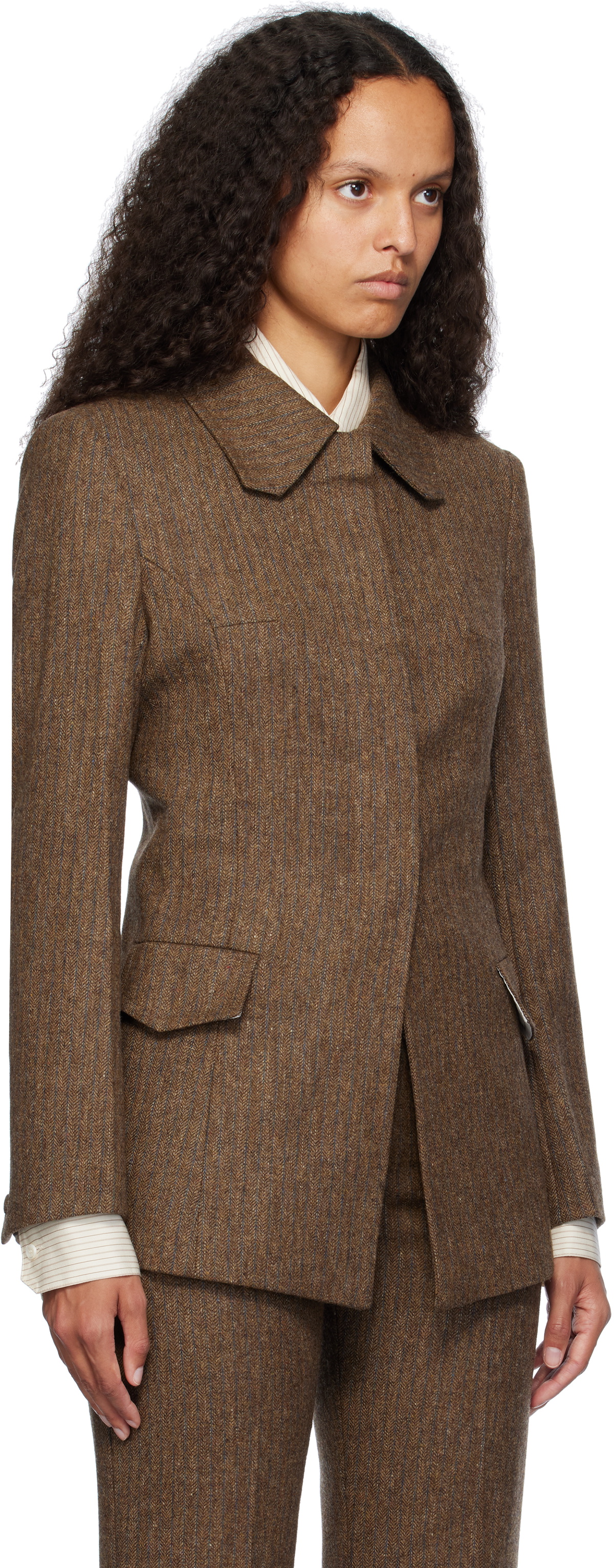 REMAIN Birger Christensen Brown Fitted Herringbone Blazer