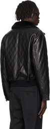 Ernest W. Baker Black Quilted Leather Bomber Jacket