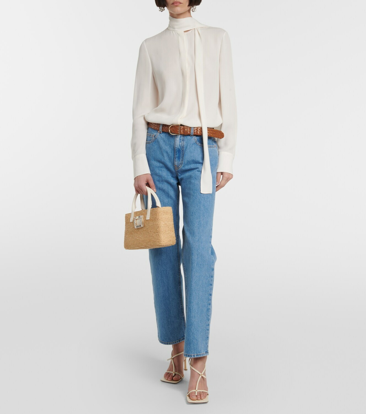 Roger Vivier Viv' Skate embellished raffia tote bag Roger Vivier