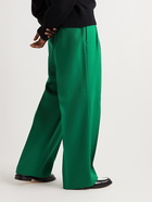 AMI PARIS - Wide-Leg Pleated Wool-Gabardine Trousers - Green